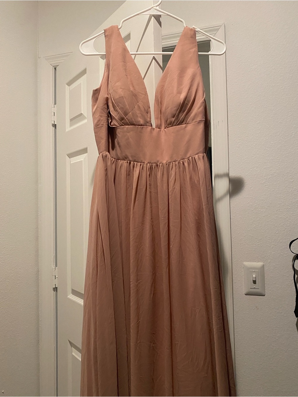 JJs House Dusty Rose V-Neck Chiffon A-Line Gown